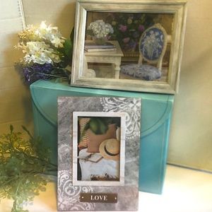 New set of 2 Grey& white-famed magazine print art shabby chic home decor cottage